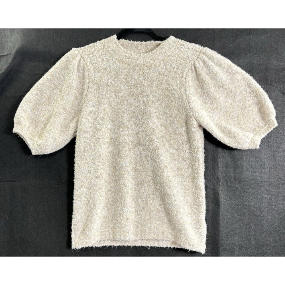 GREYLIN Women Wool Blend Pullover Sweater Short Puff Sleeves‎ Sz S Ivory 30-9